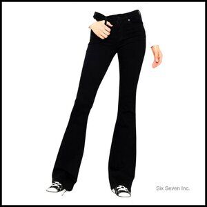 Mid Rise Flare Hem Jeans Modern Long Length Denim Bottoms Women's